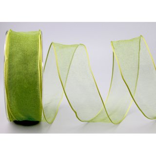 3 m x 40 mm Dekoband CHIFFON OLIV Lindgrn Grn transparent Schleifenband aus Organza mit formstabilen Kanten