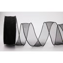20 m x 40 mm Dekoband CHIFFON SCHWARZ transparent...