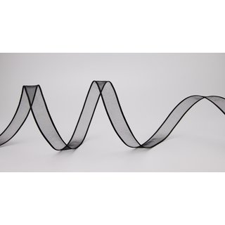 20 m x 15 mm Dekoband CHIFFON SCHWARZ transparent Schleifenband aus Organza mit formstabilen Kanten