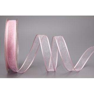 20 m x 15 mm Dekoband CHIFFON HELLROSA Rosa transparent Schleifenband aus Organza mit formstabilen Kanten