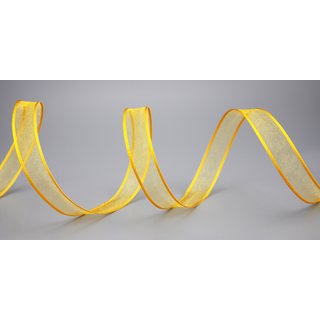 20 m x 15 mm Dekoband CHIFFON GELB transparent...