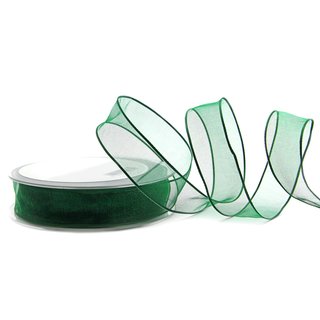3 m x 25 mm Dekoband CHIFFON DUNKELGRN Grn transparent Schleifenband aus Organza mit formstabilen Kanten