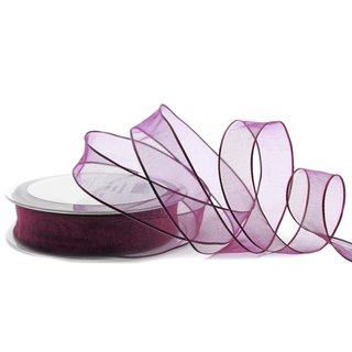 3 m x 25 mm Dekoband CHIFFON PFLAUME Aubergine transparent Schleifenband aus Organza mit formstabilen Kanten