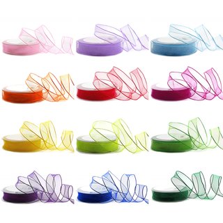 20 m x 25 mm Dekoband CHIFFON PFLAUME Aubergine transparent Schleifenband aus Organza mit formstabilen Kanten