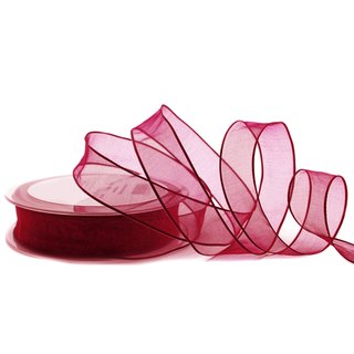 20 m x 25 mm Dekoband CHIFFON BORDEAUX transparent...
