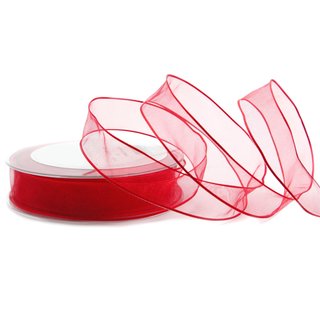 20 m x 25 mm Dekoband CHIFFON ROT transparent...