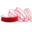 20 m x 25 mm Dekoband CHIFFON ROT transparent...