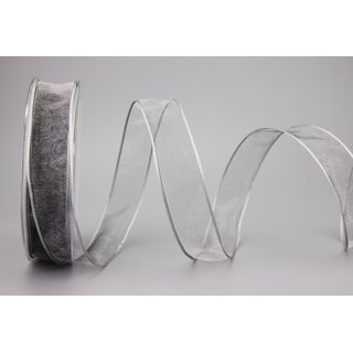 20 m x 25 mm Dekoband CHIFFON GRAU transparent Schleifenband aus Organza mit formstabilen Kanten