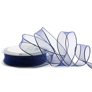 20 m x 25 mm Dekoband CHIFFON DUNKELBLAU Blau transparent Schleifenband aus Organza mit formstabilen Kanten