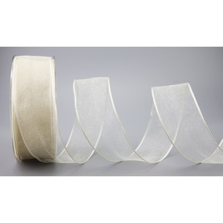 20 m x 40 mm Dekoband CHIFFON CREME Ivory transparent Schleifenband aus Organza mit formstabilen Kanten