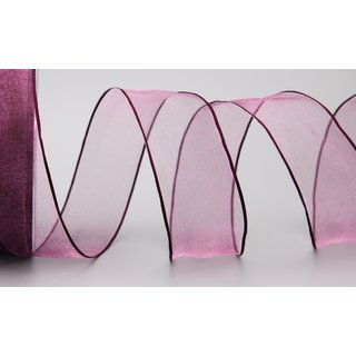 20 m x 40 mm Dekoband CHIFFON PFLAUME Aubergine transparent Schleifenband aus Organza mit formstabilen Kanten
