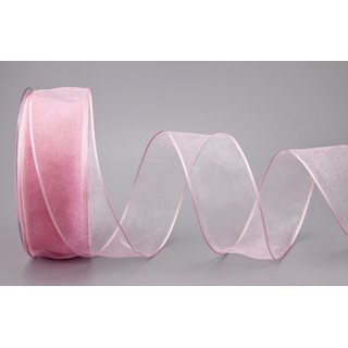 20 m x 40 mm Dekoband CHIFFON HELLROSA Rosa transparent Schleifenband aus Organza mit formstabilen Kanten