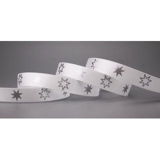 20 m x 15 mm Dekoband FROHE WEIHNACHTEN in WEISS / SILBER...