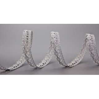 Spitzenband SILBER mit Lurex 12 mm breit Meterware Spitze