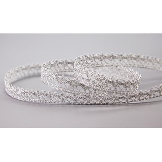 Spitzenband SILBER mit Lurex 12 mm breit Meterware Spitze