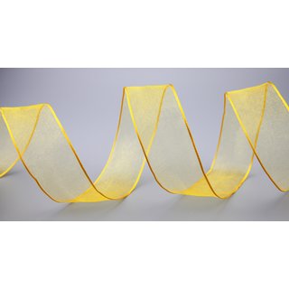 20 m x 40 mm Dekoband CHIFFON GELB transparent...
