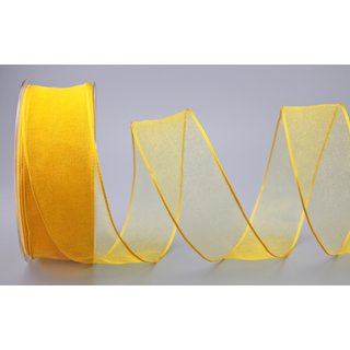 20 m x 40 mm Dekoband CHIFFON GELB transparent Schleifenband aus Organza mit formstabilen Kanten