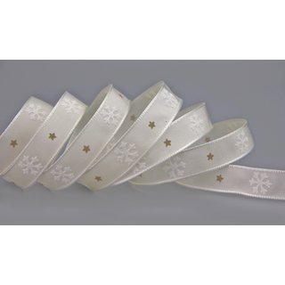 Dekoband LET IT SNOW in CREME 3 m x 15 mm Weihnachten Taftband mit Schneeflocken Motiv / mit Draht