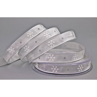 Dekoband LET IT SNOW in GRAU / HELLGRAU 20 m x 15 mm Weihnachten Taftband mit Schneeflocken Motiv / mit Draht