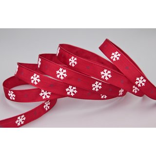Dekoband LET IT SNOW in ROT 3 m x 15 mm Weihnachten Taftband mit Schneeflocken Motiv / mit Draht