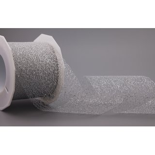 Dekoband ?Magic Lace? SILBER 20 m x 72 mm (Rolle) transparent metallisch Geschenkband