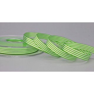 Dekoband STRIPES in GRN / WEISS 25 m x 9 mm Geschenkband aus Stoff mit Streifen Muster