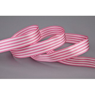 Dekoband STRIPES in ROSA / WEISS 25 m x 9 mm Geschenkband aus Stoff mit Streifen Muster
