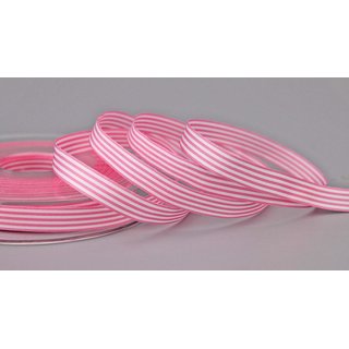 Dekoband STRIPES in ROSA / WEISS 25 m x 9 mm Geschenkband aus Stoff mit Streifen Muster
