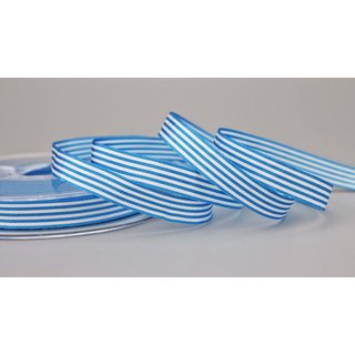 Dekoband STRIPES in AQUABLAU / Weiss  25 m x 9 mm Geschenkband aus Stoff mit Streifen Muster