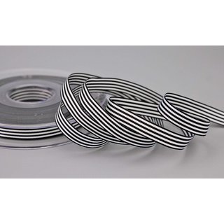 Dekoband STRIPES in SCHWARZ / WEISS 25 m x 9 mm Geschenkband aus Stoff mit Streifen Muster