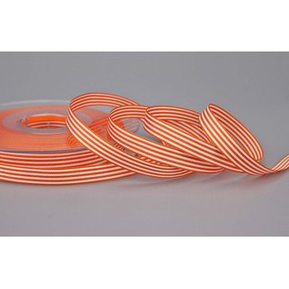 Dekoband STRIPES in ORANGE / WEISS 25 m x 16 mm Geschenkband aus Stoff mit Streifen Muster