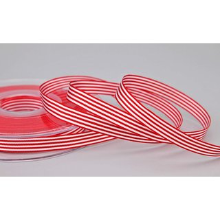 Dekoband STRIPES in ROT / WEISS 25 m x 16 mm Geschenkband aus Stoff mit Streifen Muster