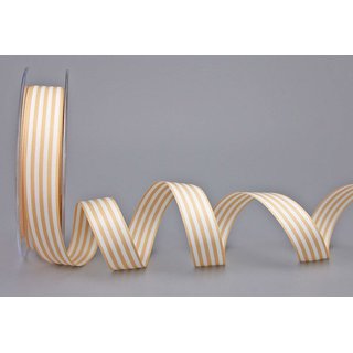 Dekoband STRIPES in BEIGE / WEISS 25 m x 16 mm Geschenkband aus Stoff mit Streifen Muster