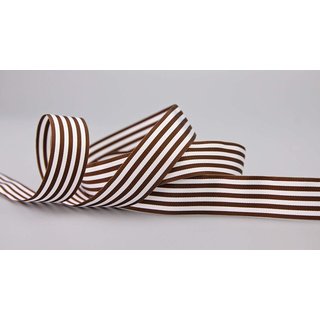 Dekoband STRIPES in DUNKELBRAUN / WEISS 3 m x 16 mm Geschenkband aus Stoff mit Streifen Muster