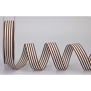 Dekoband STRIPES in DUNKELBRAUN / WEISS 25 m x 16 mm Geschenkband aus Stoff mit Streifen Muster