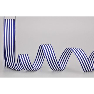 Dekoband STRIPES in BLAU / WEISS 25 m x 16 mm Geschenkband aus Stoff mit Streifen Muster