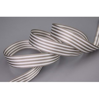 Dekoband STRIPES in TAUPE / WEISS 25 m x 16 mm Geschenkband aus Stoff mit Streifen Muster