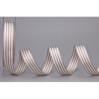 Dekoband STRIPES in TAUPE / WEISS 25 m x 16 mm Geschenkband aus Stoff mit Streifen Muster
