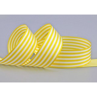 Dekoband STRIPES in GELB / WEISS 25 m x 25 mm Geschenkband aus Stoff mit Streifen Muster