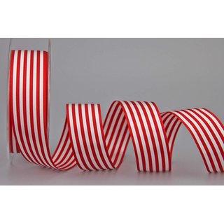 Dekoband STRIPES in ROT / WEISS 25 m x 25 mm Geschenkband aus Stoff mit Streifen Muster