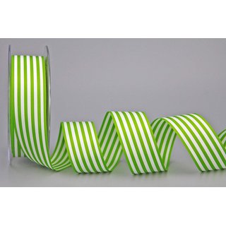 Dekoband STRIPES in GRN / WEISS 25 m x 25 mm Geschenkband aus Stoff mit Streifen Muster