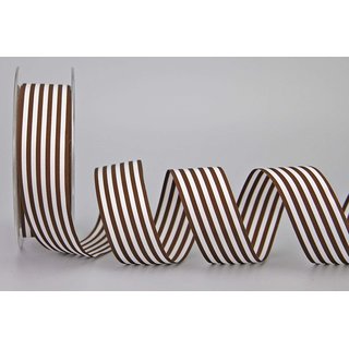 Dekoband STRIPES in DUNKELBRAUN / WEISS 25 m x 25 mm Geschenkband aus Stoff mit Streifen Muster