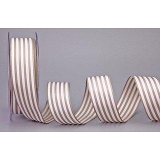 Dekoband STRIPES in TAUPE / WEISS 25 m x 25 mm Geschenkband aus Stoff mit Streifen Muster