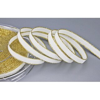 Samtband MILCHWEISS mit Goldkanten 1 m x 9 mm Meterware...