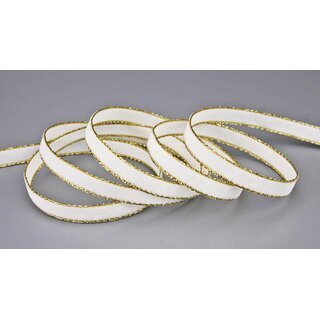 Samtband MILCHWEISS mit Goldkanten 1 m x 9 mm Meterware (607 G)