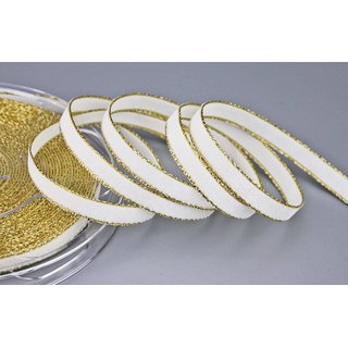 Samtband MILCHWEISS mit Goldkanten 1 m x 9 mm Meterware