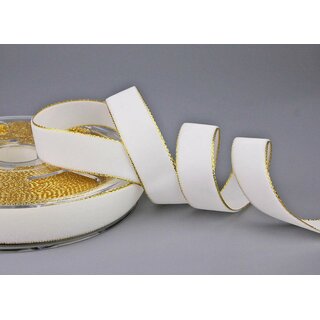Samtband MILCHWEISS mit Goldkanten 1 m x 16 mm Velour...