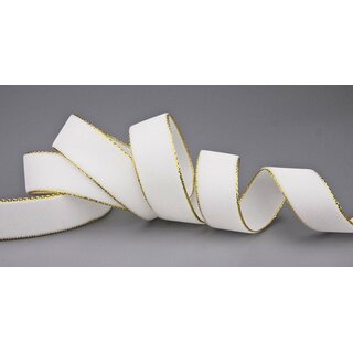 Samtband MILCHWEISS mit Goldkanten 1 m x 16 mm Velour Samt Meterware (607 G)