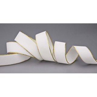 Samtband MILCHWEISS mit Goldkanten 1 m x 22 mm Meterware