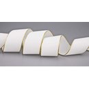 Samtband MILCHWEISS mit Goldkanten 1 m x 36 mm Meterware